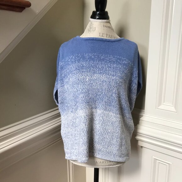 Vince Cocoon Ombre Sweater Pullover Womens XS Blue Shite Crew Neck Short Sleeve - Picture 4 of 12